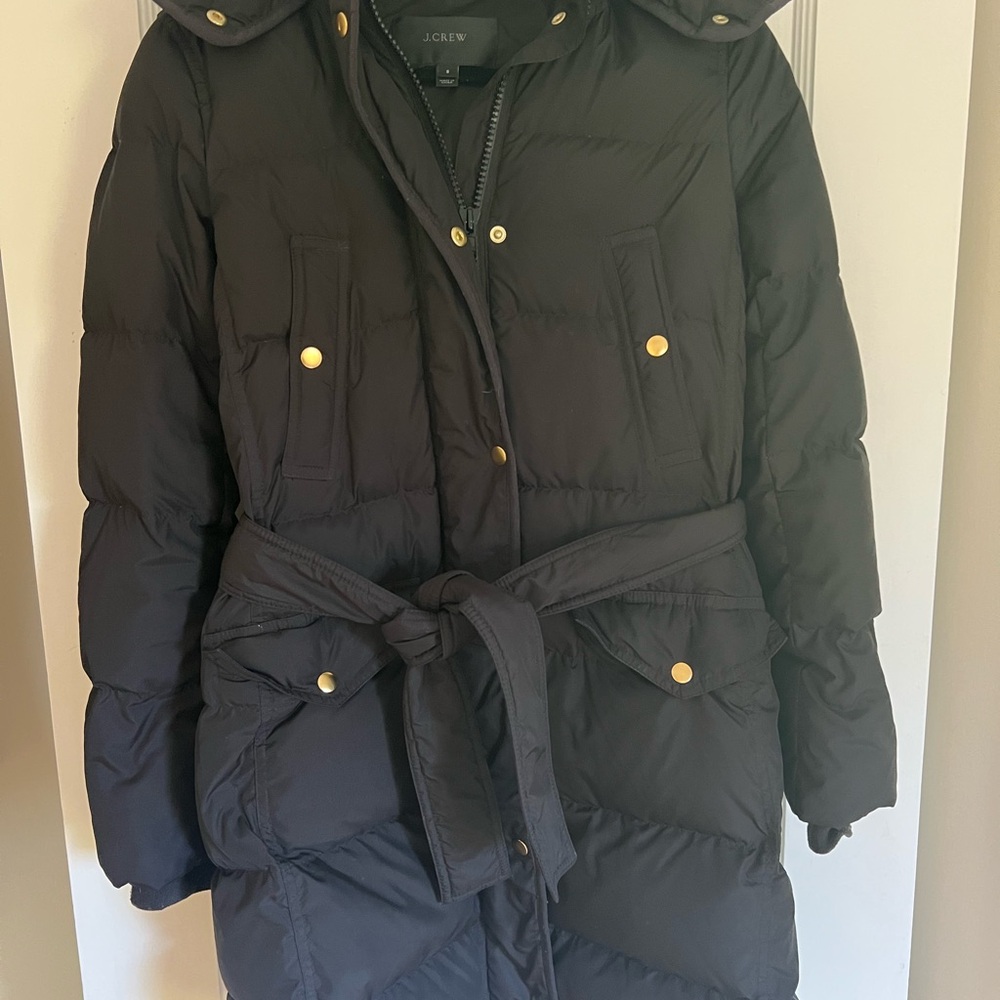 J.Crew Black Puffer Coat with Gold Accents